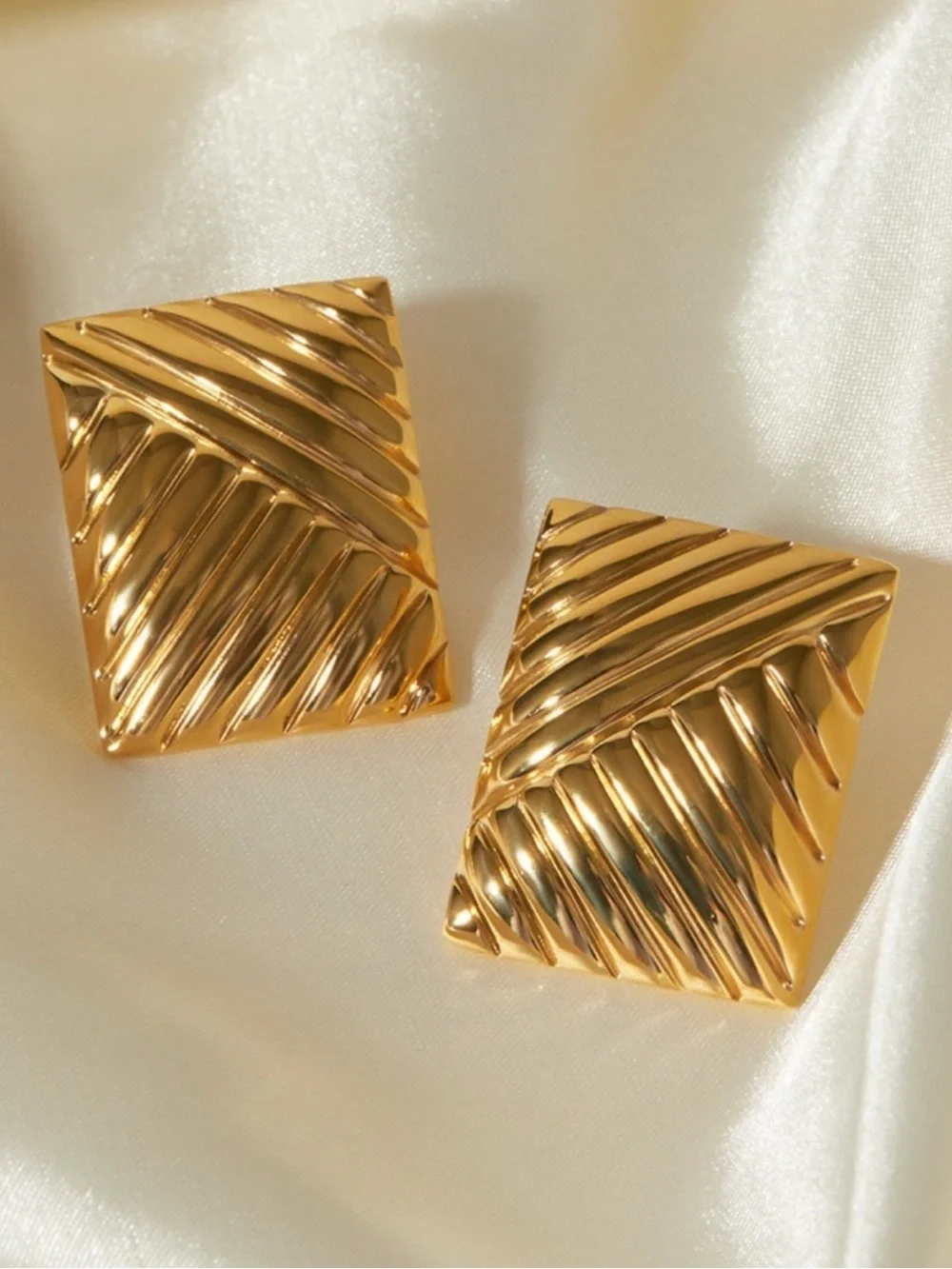 Gold Textured Square Stud Earrings - Women Jewelry